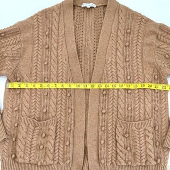 White + Warren Camel Brown Wool Blend Chunky Knit Cardigan Sweater Womens L - Picture 8 of 10